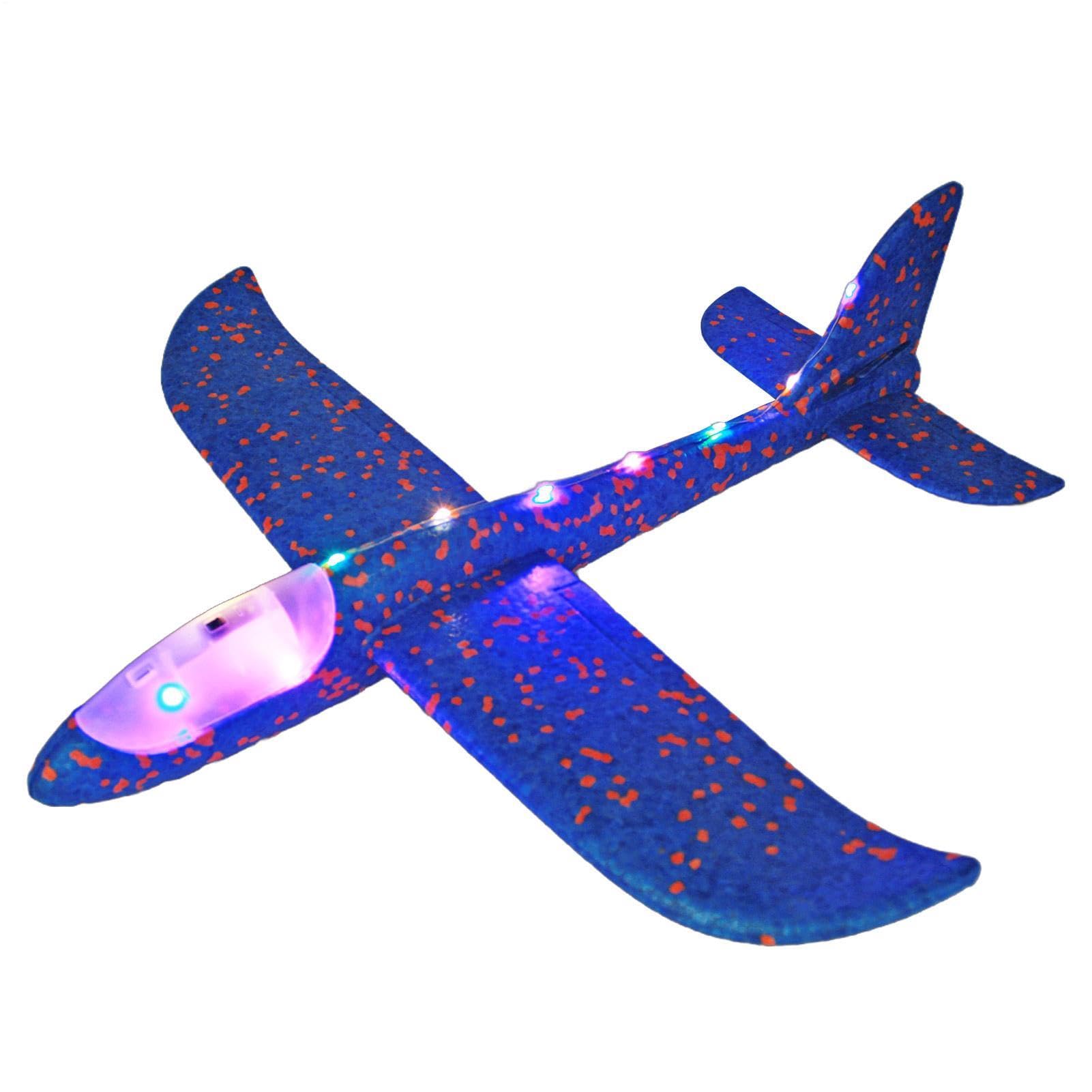 Foam Plane - Luminous Kids Airplane Toys | Easy-to-Fly 48cm Glider Aircraft Model for Children Outdoor Game, Birthday Parties Event, LED Light Flyer, Night Flying, Boys Girls Sport, Gift