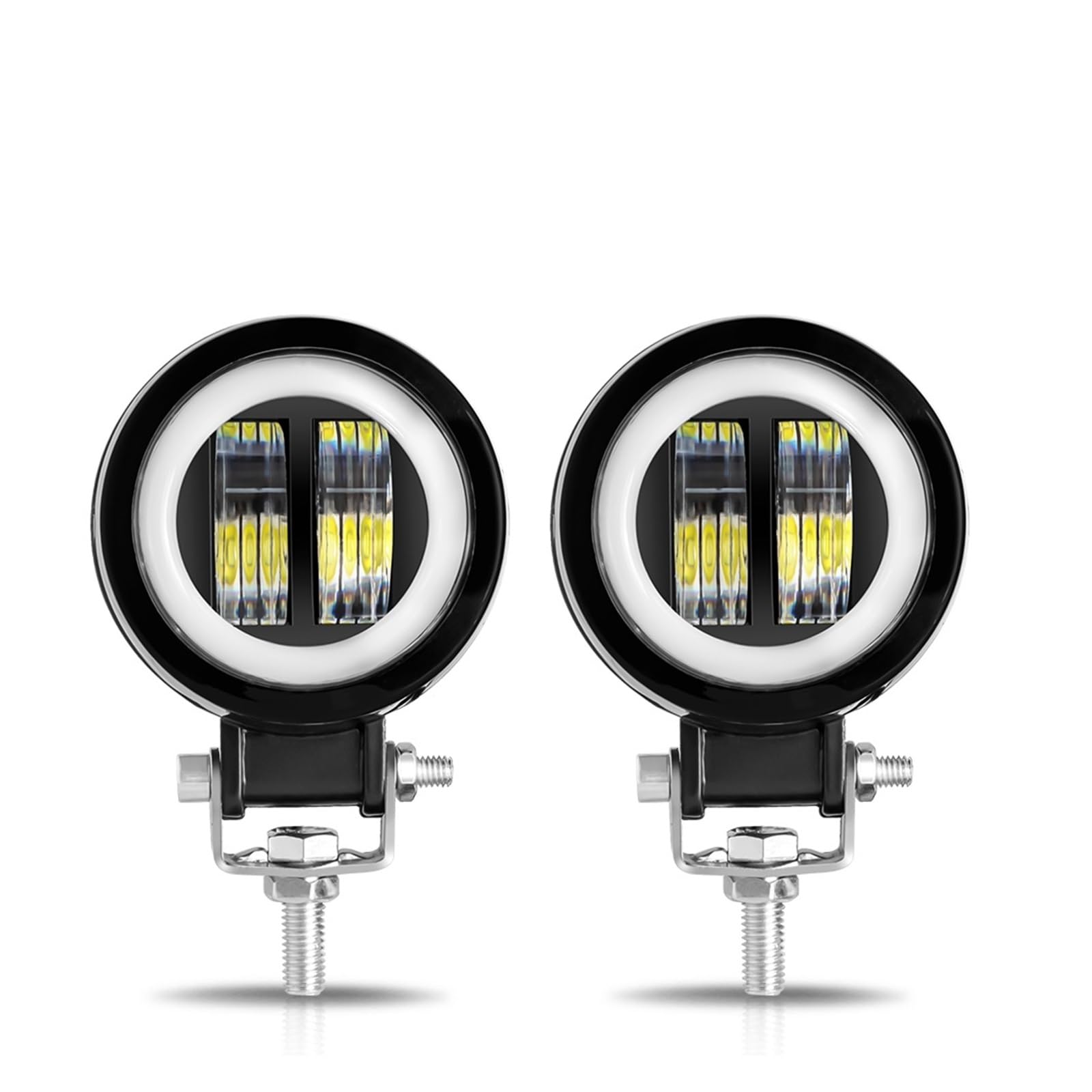 Generico Faro anteriore 3 POLLICI 20 W LED Angel EyeWork Light Bar Spot Lampada Offroad Car Boat Truck SUV Pickup 12 V 24 V Driving Fendinebbia Faro Fari Anteriori Auto(2x ROUND WHITE RED)