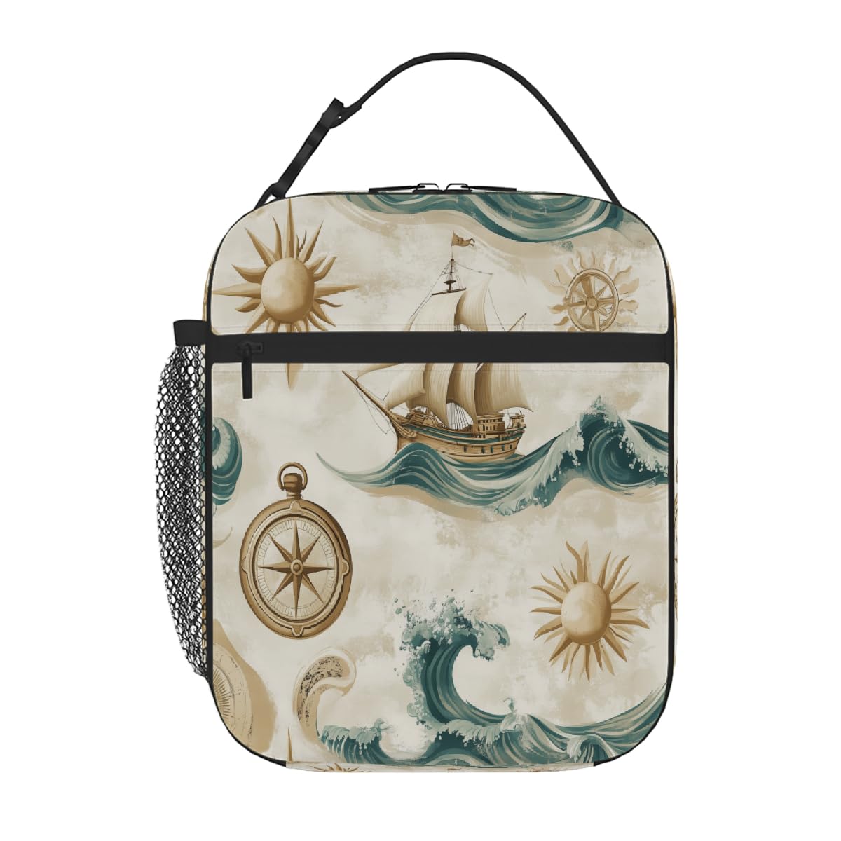 Compasses Ships Lunch Box for Women Men Reusable Insulated Lunch Bag Large Capacity Lunchbox Cooler for Work Picnic Travel,Nautical Compasses Ships