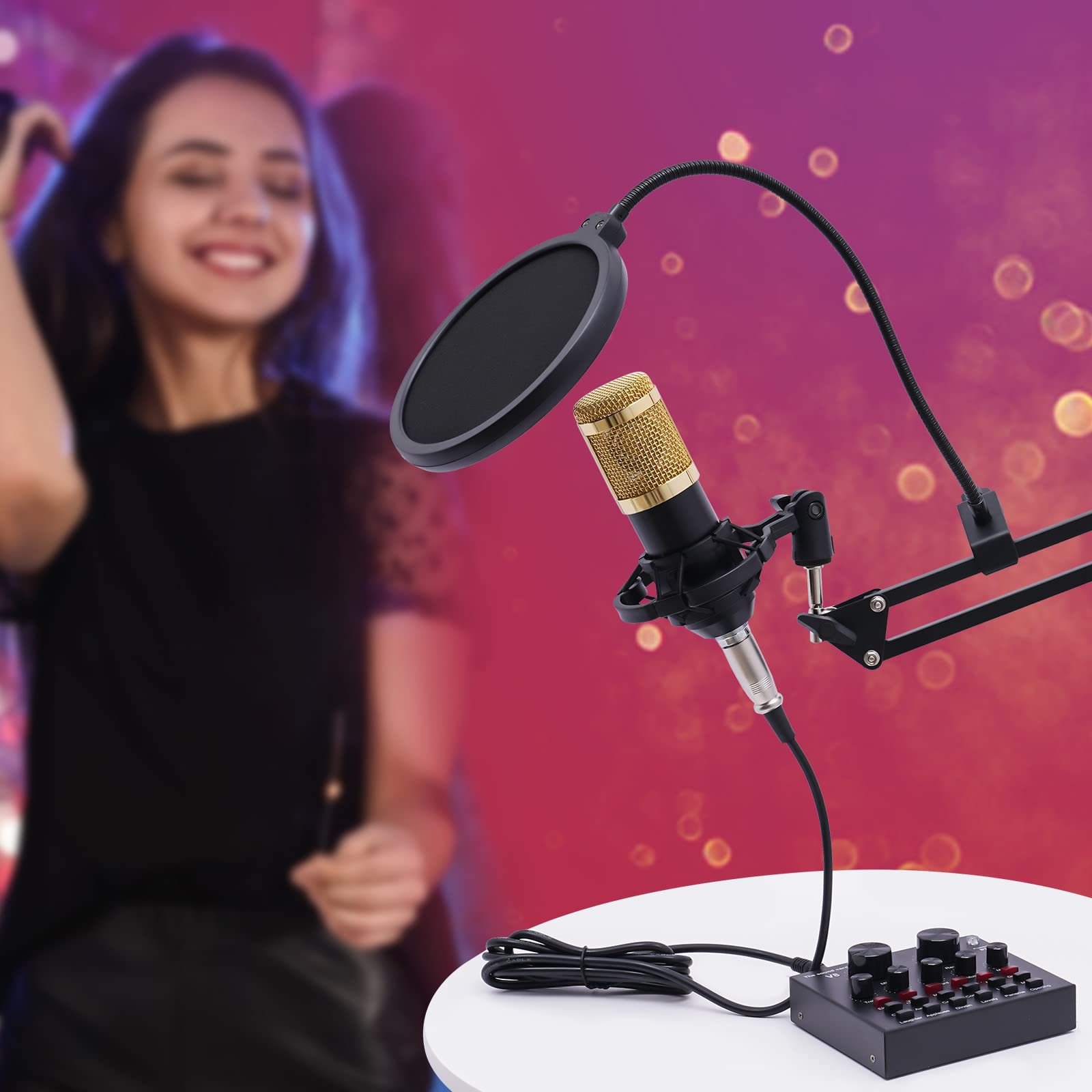 Podcast - Set di mixer audio con scheda audio live e microfono a condensatore, mixer audio per registrazione Live Streaming YouTube TikTok & Gaming compatibile con più sistemi e software