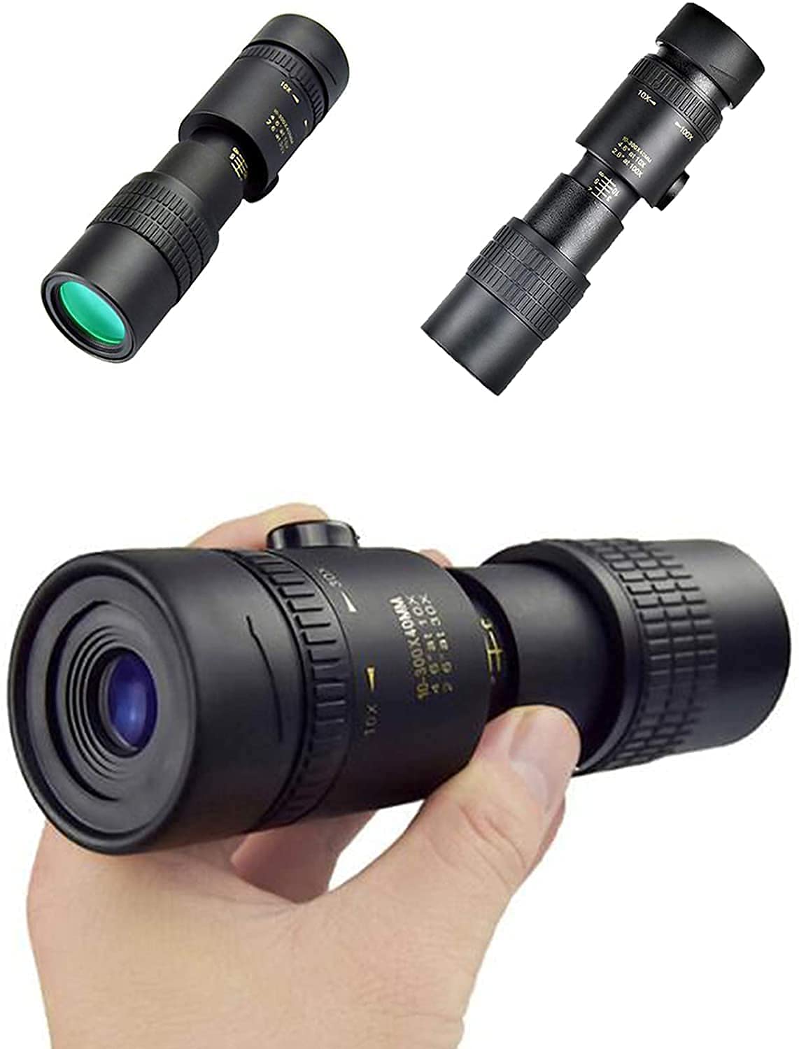Fisecnoo Tophacker 4k 10-300x40mm Super telephoto Zoom monocular Telescope, high Definition BAK4 Prism Lens Design monocular Telescope, with Phone Holder and Tripod, for Travel, Bird Watching，