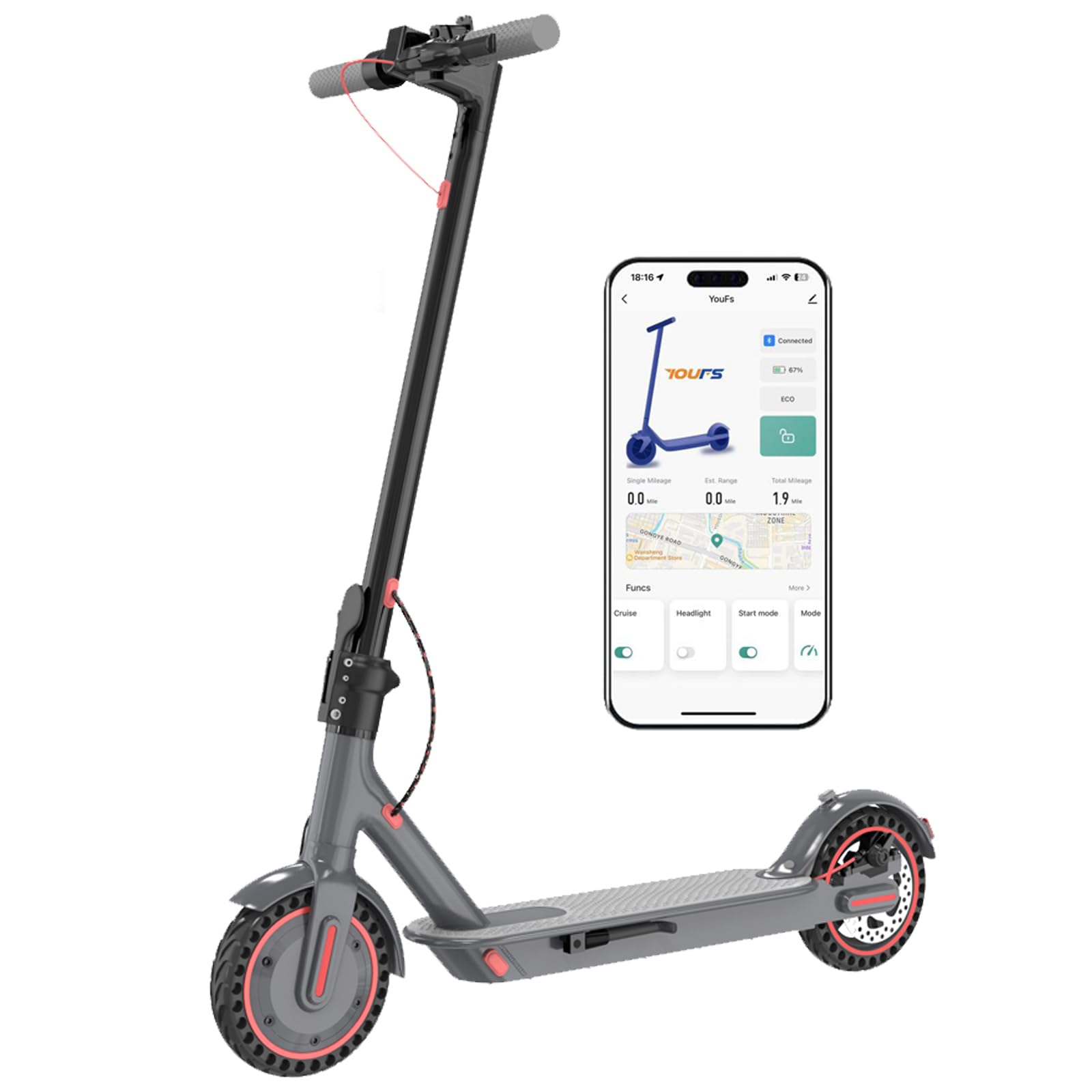 8,5" Patinete Eléctrico, Scooters Eléctricos para Adultos y Adolescentes, App de Control, Motor de 350W, Autonomía 20-30 KM, 3 Modos De Elocidad, Frenado Dual, Carga 120KG