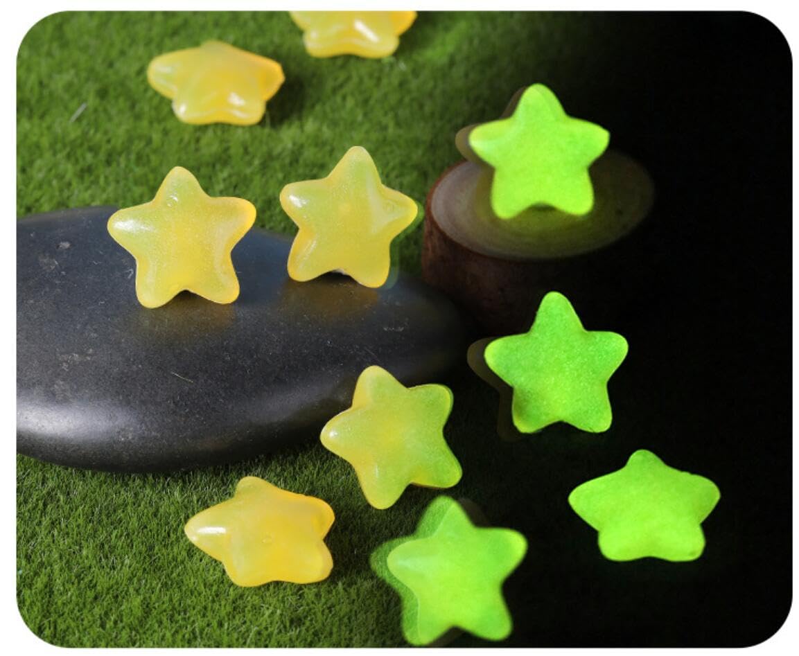 BeLongsYou Luminous Stones Star Shape Colorful Cobblestones, Glowing Pebbles Stones Glow in The Dark for Garden Walkways Decoration Aquarium,Yellow,100pcs