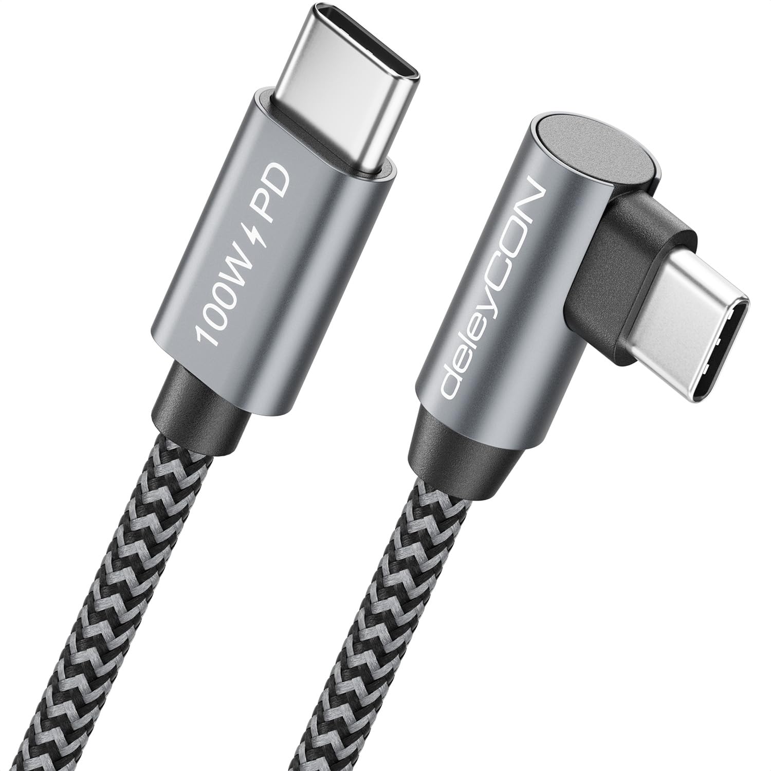 deleyCON 1,5m 100W Cavo Ricarica USB C Angolato 90 Grad - C a C - Collegamento Angolato per iPhone 17 16 15 Pro Max Air Galaxy A16 A17 A56 S25 S24 S23 Pixel iPad Pro MacBook AirPods Tablet PS5