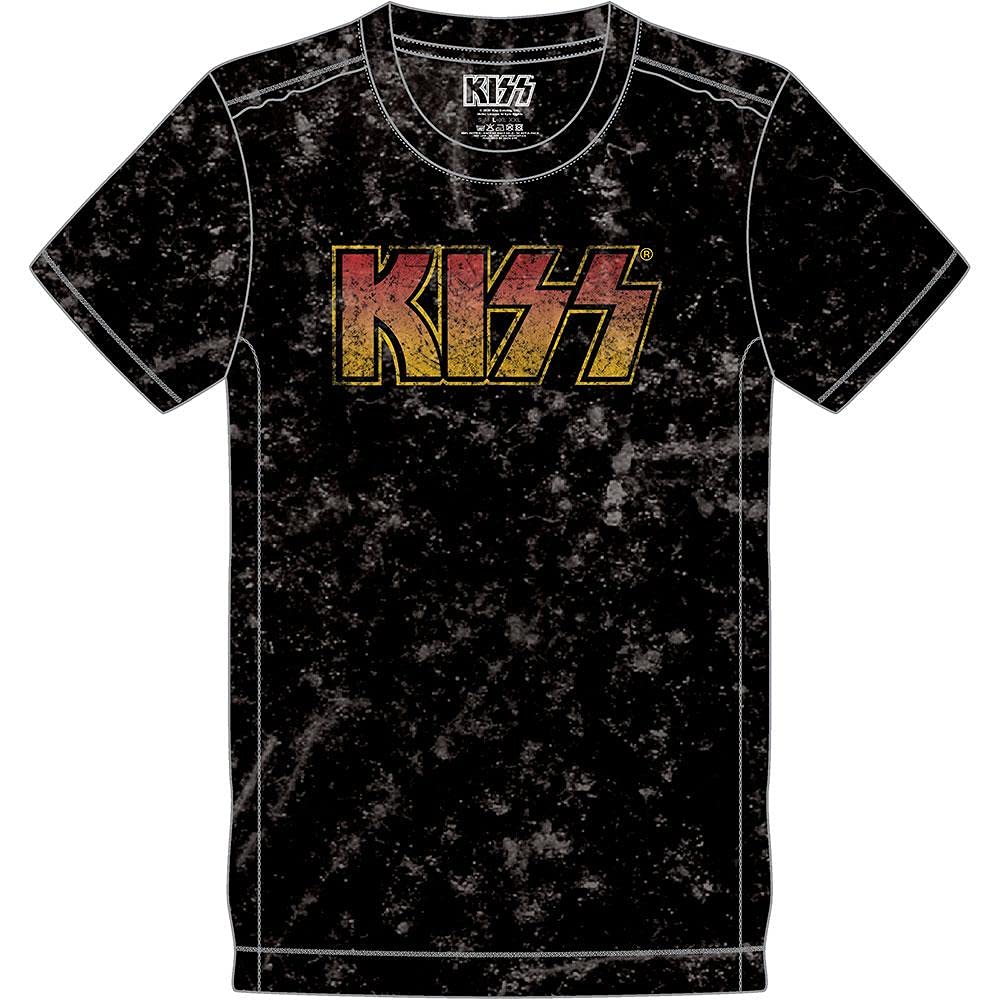 KISS T Shirt Classic Band Logo Official Mens Black Snow Wash S