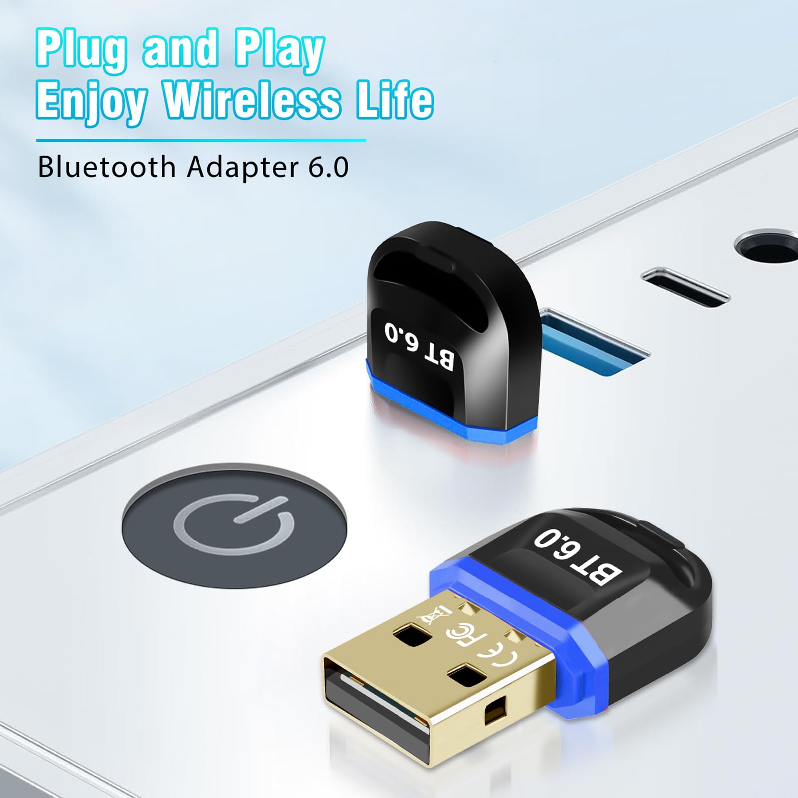Adattatore Bluetooth 6.0 per PC, adattatore USB Bluetooth per desktop, laptop, PC, auricolari, tastiera, mouse, Bluatooth stereo, con Windows 11/10/8.1