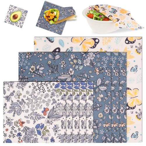 Harupink 9 paños de cera de abejas, envolturas de cera de abejas de cera natural y algodón orgánico, hules reutilizables para alimentos, toalla de cera de abeja natural y sin plástico fresco