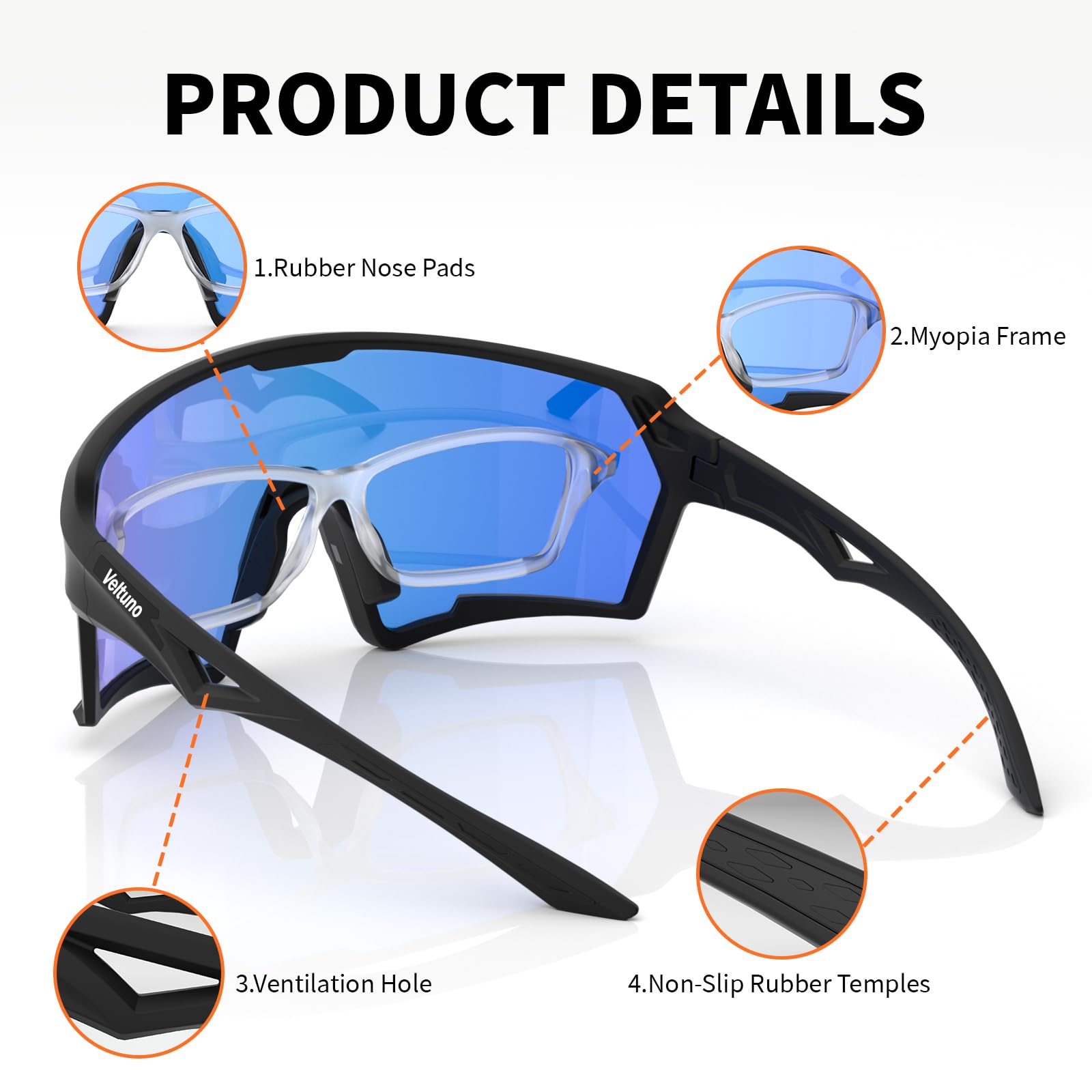 Occhiali da sole fotocromatici da ciclismo, unisex, protezione UV, occhiali da sole sportivi per baseball, corsa, guida (montatura nera/lenti blu ghiaccio Revo)