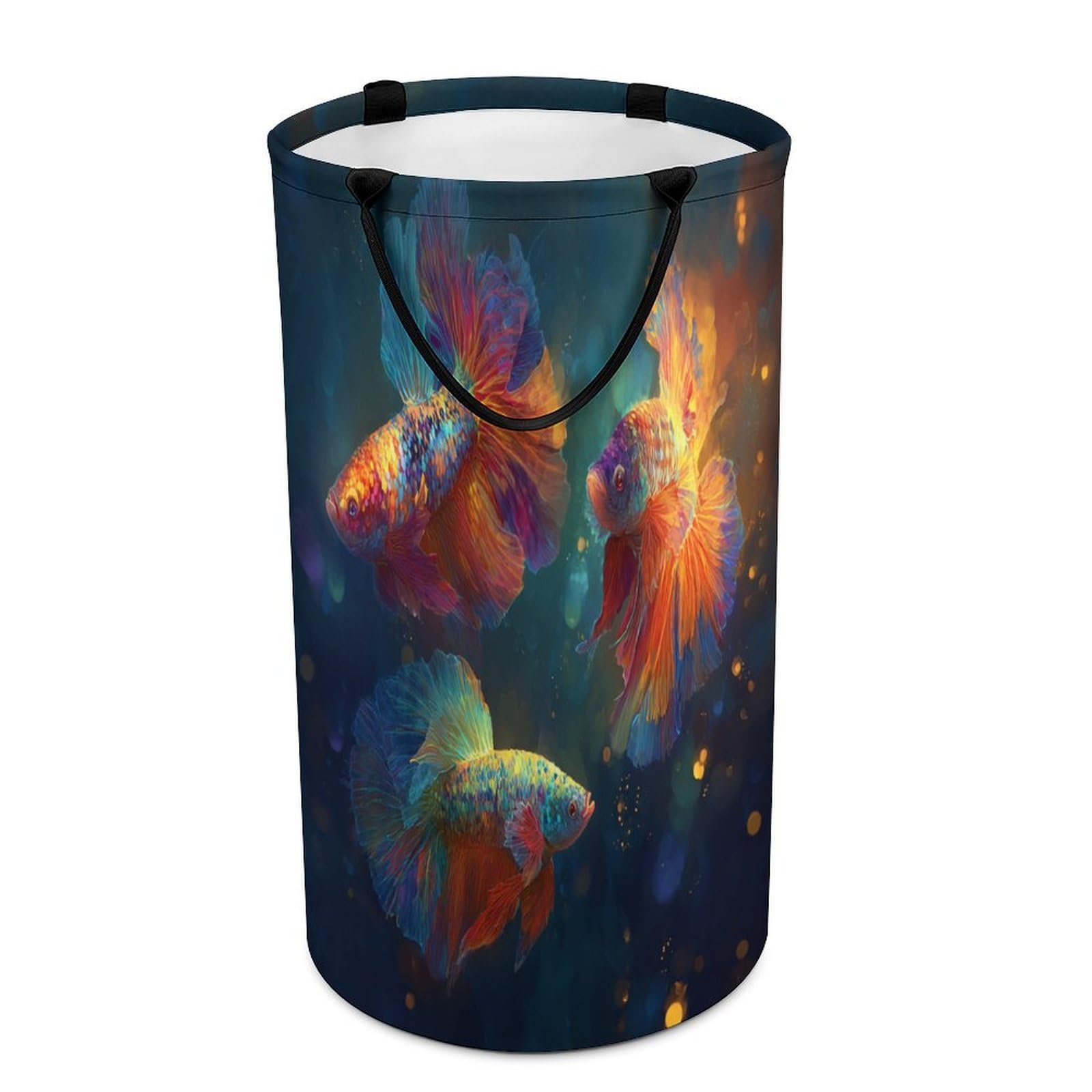 LUYYSKY Vintage Abstract Colorful Fish Collapsible Dirty Clothes Basket, Fantasy Classic Underwater Landscape Animal Fish Portable Clothes Storage Basket
