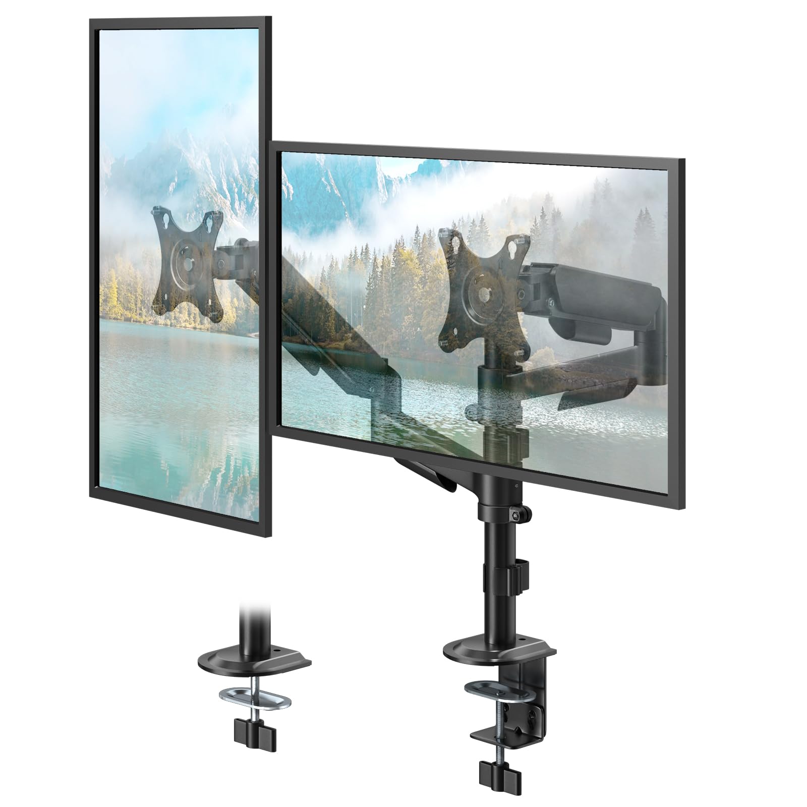 PUTORSEN Dual Monitor Stand for 13-32 Inch Ultra Screens, Height Adjustable Dual Monitor Arm Desk Mount Bracket Tilting 90° Rotatable 180° 360° Rotatable, VESA: 75 x 75-100 x 100