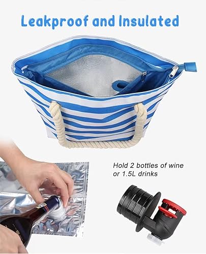 Miniatura 2 de Bolsa de vino de playa, bolsa enfriadora de vino, a prueba de fugas, con compartimentos ocultos de boquilla, capacidad para 2 botellas de vino para