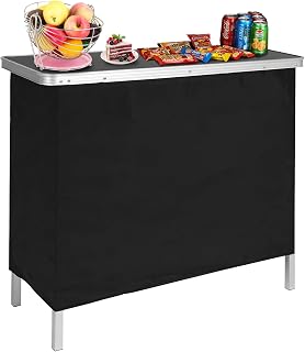 EVGTTI Portable Bar Table for Events, Folding Mobile Bartending Station with 2-Tier Shelf & Black Skirt, Carrying Case Included for Wedding, Party, Trade Show, Indoor Outdoor Use