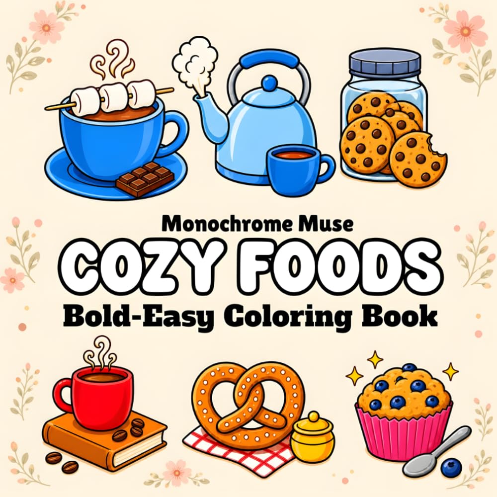 Cozy Foods: Coloring Book for Adults and Teens, Super Bold and Easy Foods and Relaxing Cafe Treats (Bold & Easy Relaxing Coloring)