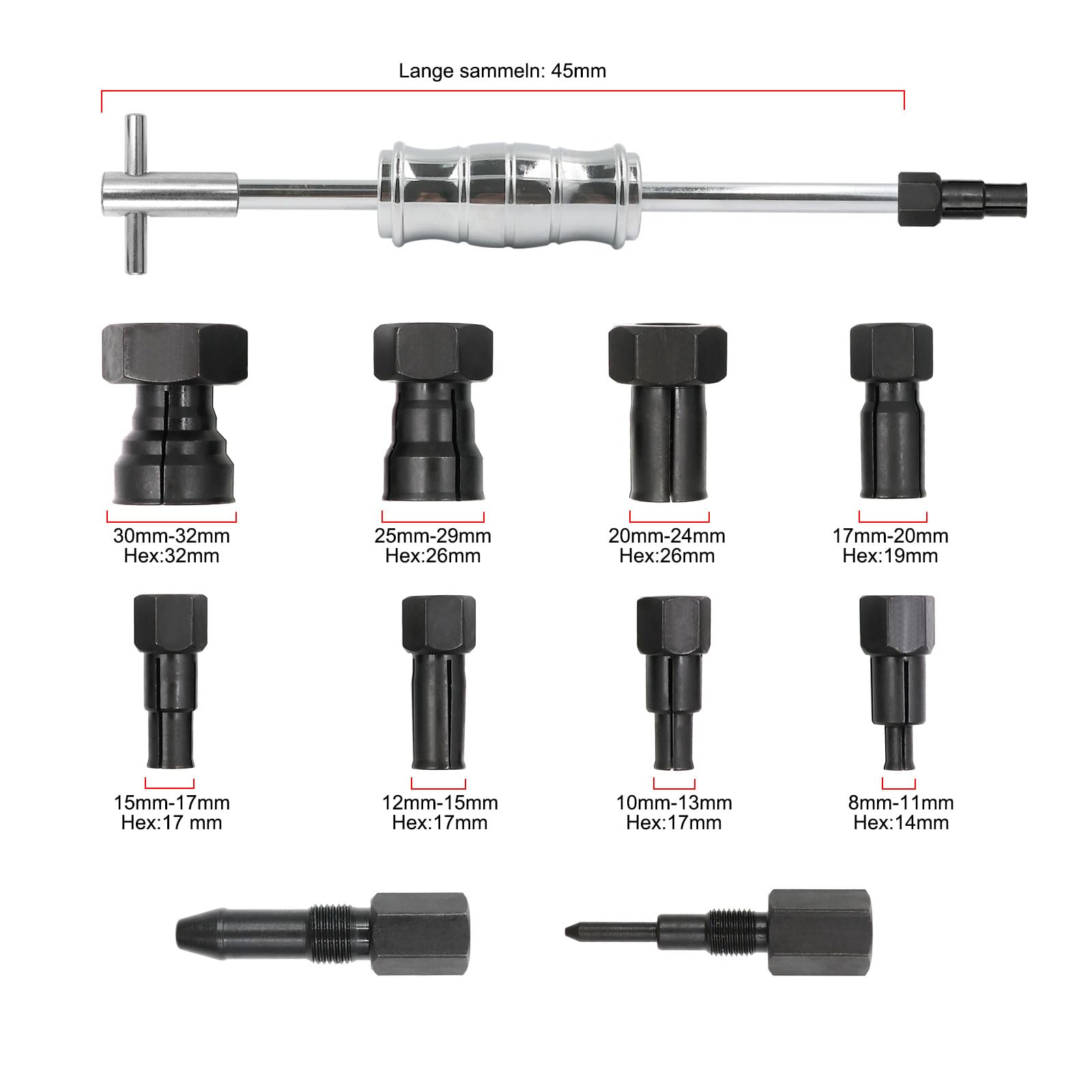 12 piezas extractor de rodamiento interior de bicicleta, 8-32 mm, con extractor de dos brazos, pinzas de sujeción y martillo deslizante, agujero ciego, extractor de rodamientos, juego de
