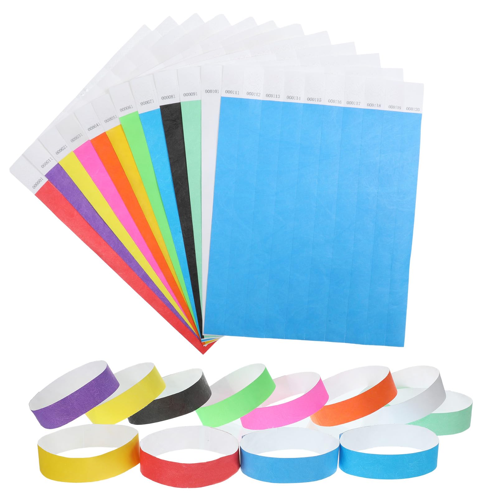Photo 1 of 120 Pcs Wristbands 1-120 Consecutive Numbers 12 Colored Waterproof Neon Tearproof Wrist Straps Admission Bracelets Tickets Paper Wristbands for Events Concert Club Entrance Festival Admission Party