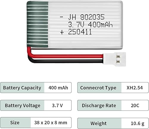 Miniatura 2 de HAWK'S WORK 2 baterías Lipo de 3.7 V, batería recargable de polímero de litio de 400 mAh para helicóptero RC Avión Drone todos los modelos