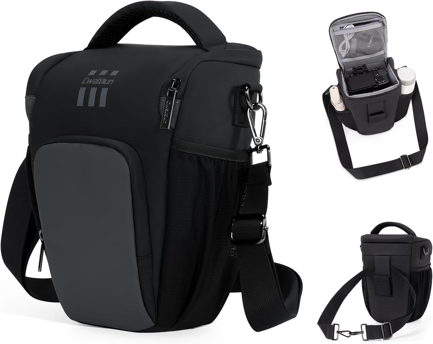 Cwatcun Camera Sling Bag, Compact DSLR Waterresistant Shoulder Bag for Photography - Fits Canon/Nikon/Sony, Quick-Access Padded Compartment, Lightweight Black Digital Camera Bag