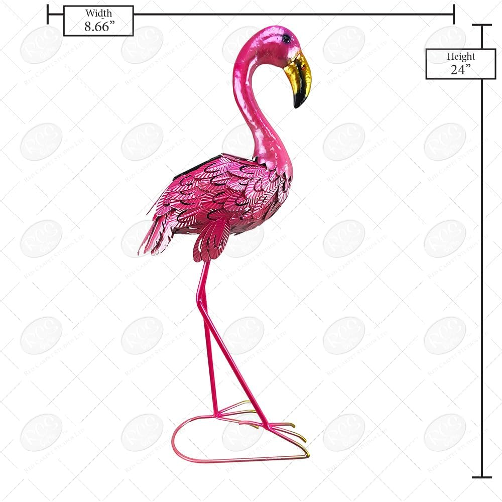 Red Carpet Studios Large Yard Art Outdoor Solar Metal Statue, Flamingo