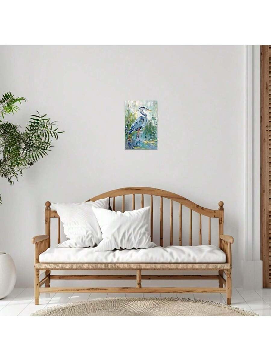 lianyibo Blue Heron obraz na płótnie, sztuka ścienna, przybrzeżny ptak morski, nadruk na płótnie, do salonu, sypialni lub łazienki, dekoracja (70 x 100 cm, rama wewnętrzna)