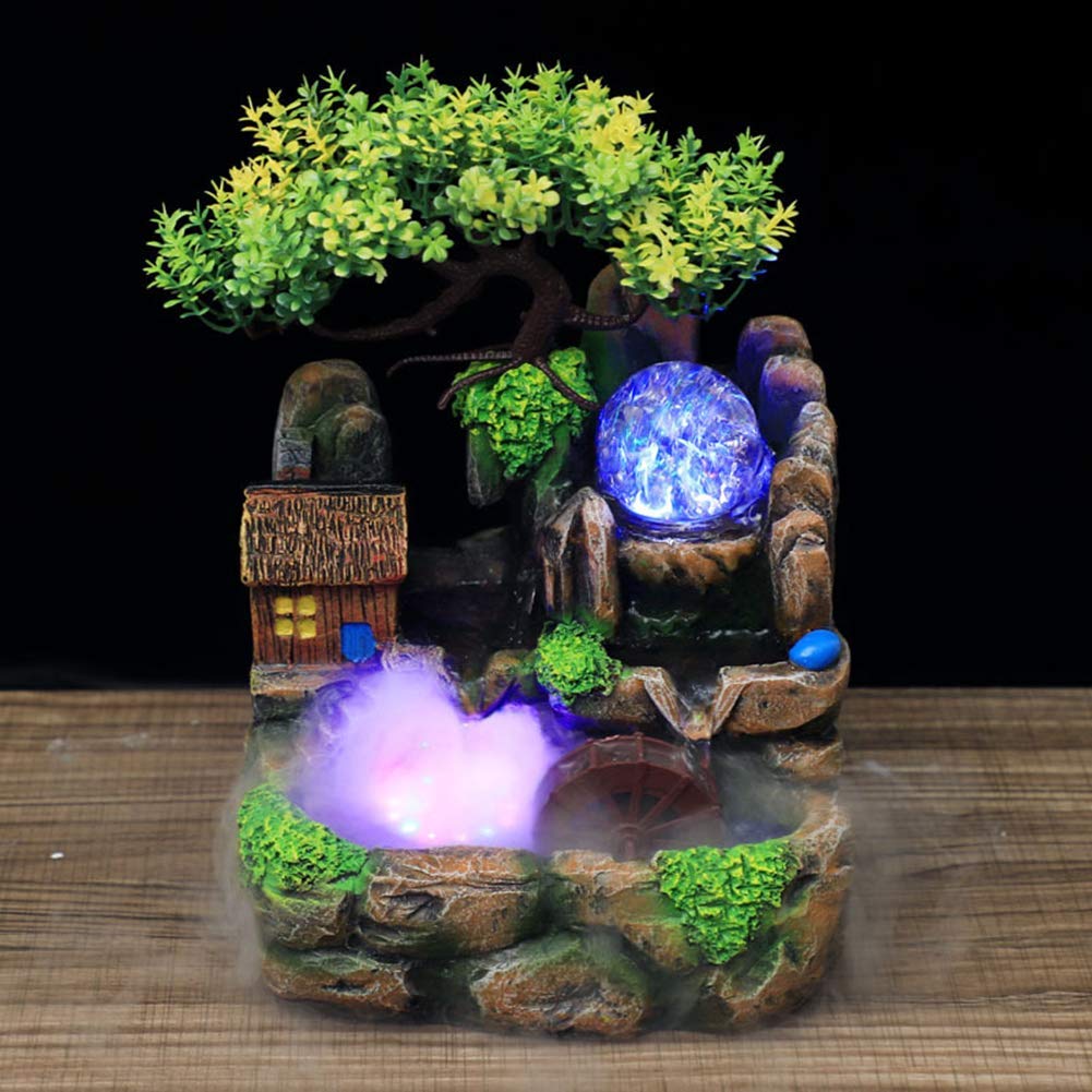 Fuente Interior, Fuente de Mesa, Meditación En La Sala de Estar con Iluminación para decoración Interior y Exterior Humidificador decoración de Habitación de Regalo 18.5 x 14.2 x 20 cm(EU 220V)