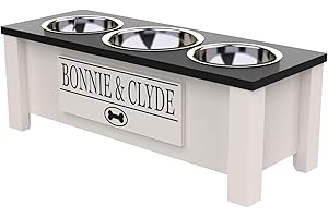 Personalized Elevated Triple Dog Bowl Stand with Internal Food Storage