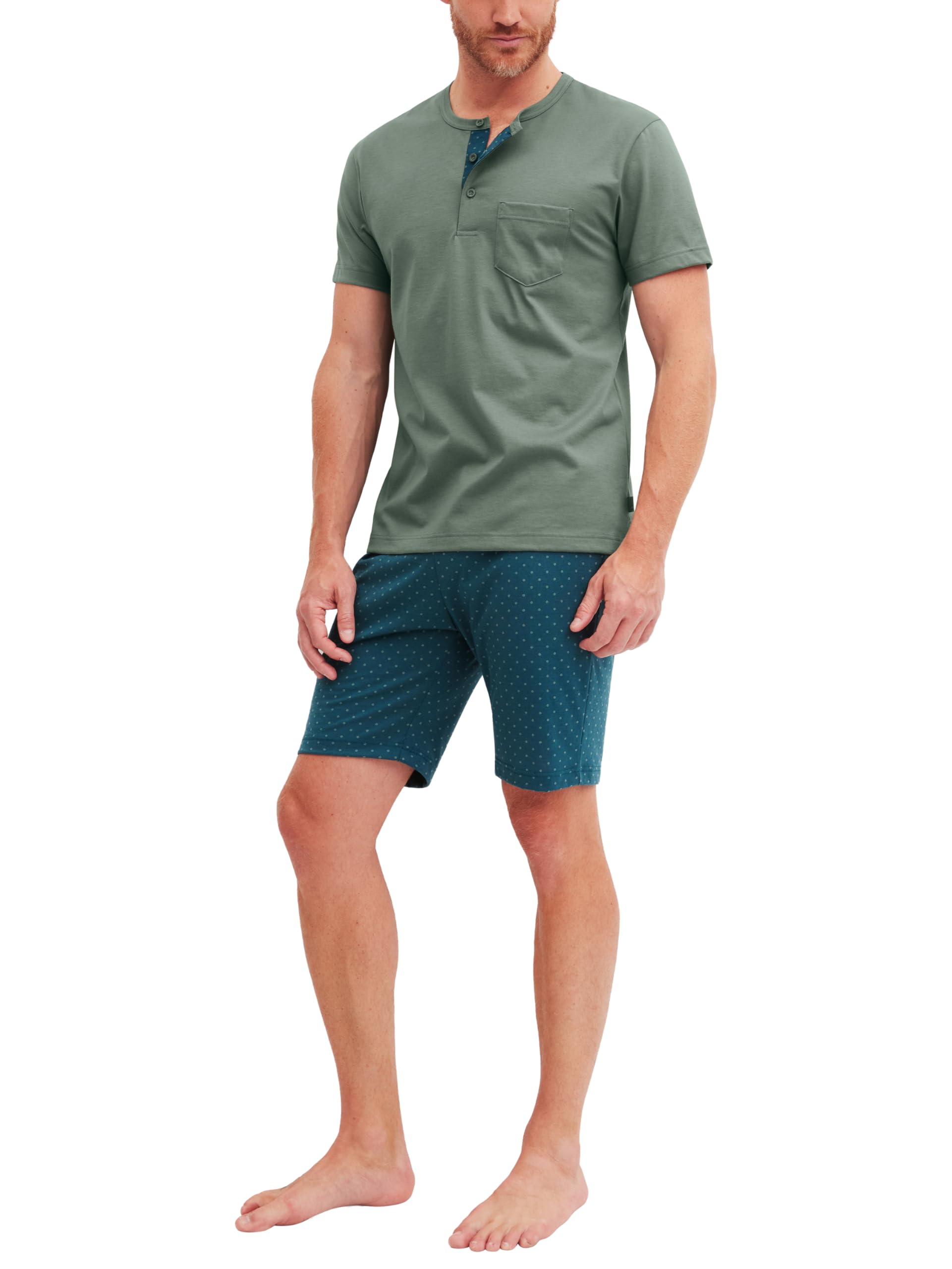 CALIDA Relax Imprint Kurz-Pyjama, Schlafanzug Herren, 100% Baumwolle, pflegeleicht, elastisch & formstabil, in Single Jersey