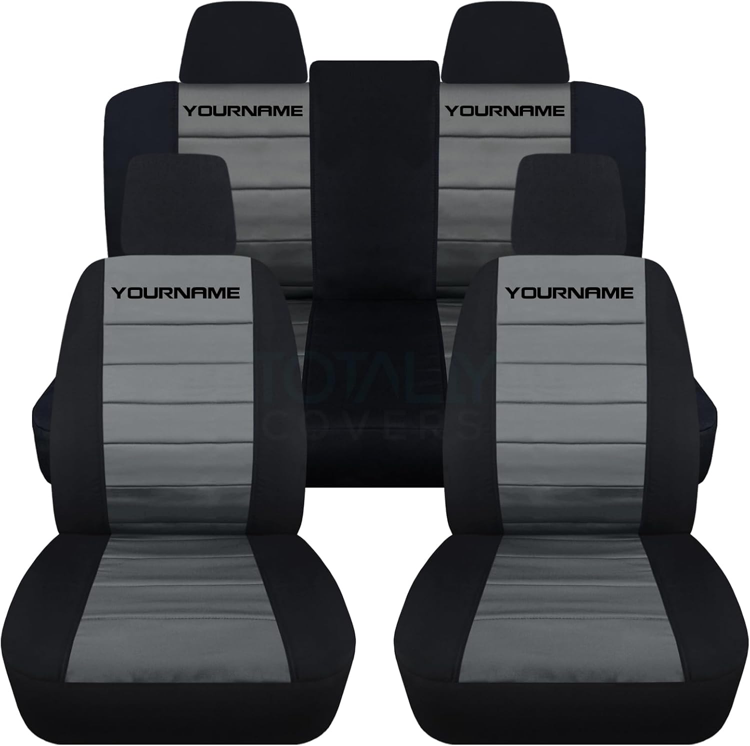 Totally Covers Compatible with 2011-2014 Ford Mustang 2-Tone Seat Covers with Your Name/Text: Black & Purple - Full Set (22 Colors) Coupe/Convertible V6/GT Solid/Split Bench 50/50 5th Gen