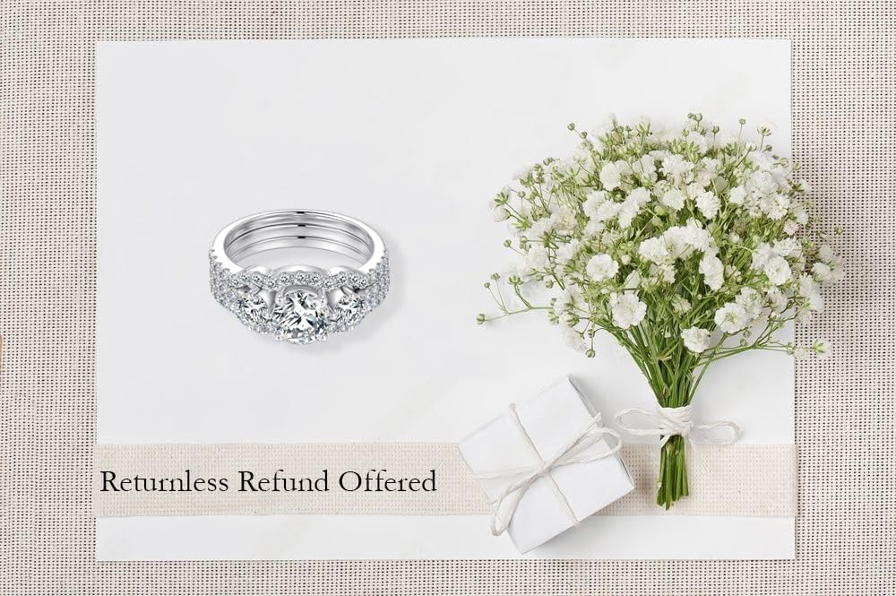 Moissanite Wedding Ring Set for Women, 1.8CT D Color VVS1 Clarity Round Brilliant Cut 3 Stone Moissanite Ring with Certificate Sterling Silver Jewelry for Engagement Bridal Travel