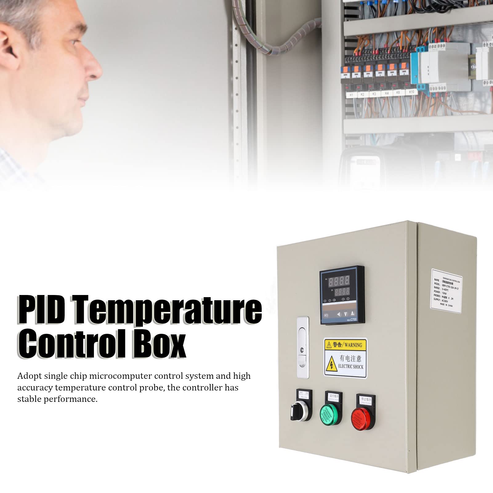 KIMISS Controlador de Temperatura PID con Termopar K, Caja de Control de Termostato Digital para Aplicaciones Industriales, 380VAC, Potencia 15KW