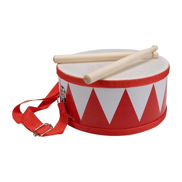 Tambor para niños rojo-blanco, instrumento musical de madera con correa y baquetas D: 20 cm - 3845r