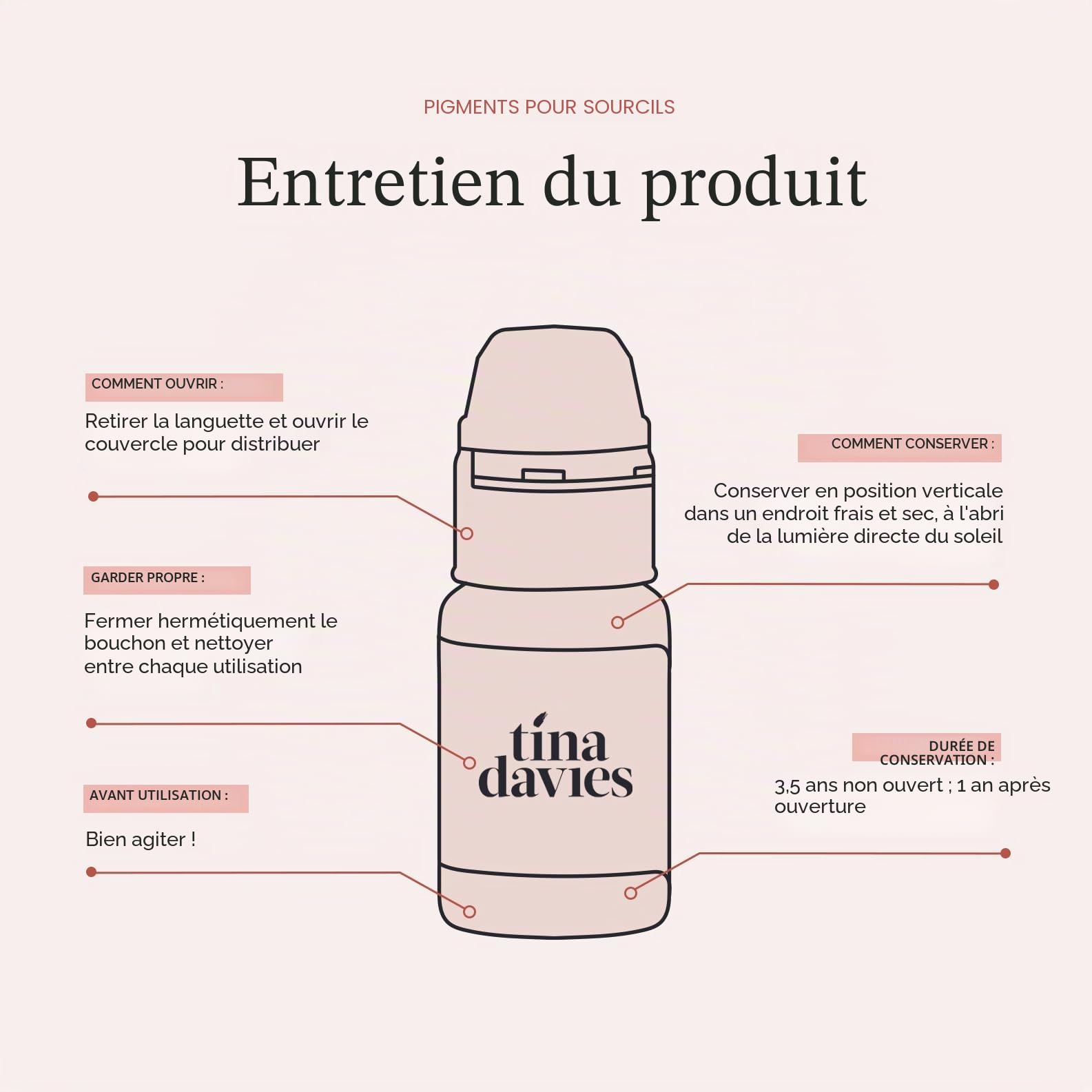Tina Davies Lot de 8 flacons de 8 flacons de 15 ml de pigments professionnels pour sourcils – Couleurs soignées fidèles au ton – Comprend un nuancier de couleur – 8 flacons de 15 ml