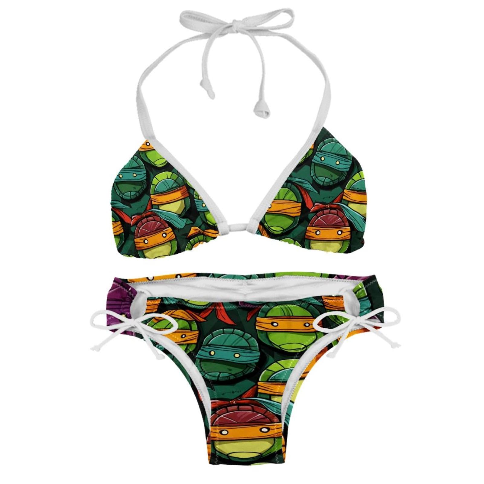Bikini deux pièces imprimé tortues colorées maillot de bain triangle original - 8