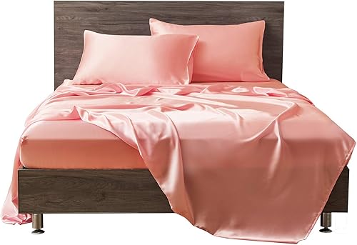 Miniatura 4 de AMAY Juego de sábanas de satén de seda pura de 4 piezas de 500 hilos tamaño Queen para cama, se adapta a colchones de hasta 10 a 12 pulgadas de