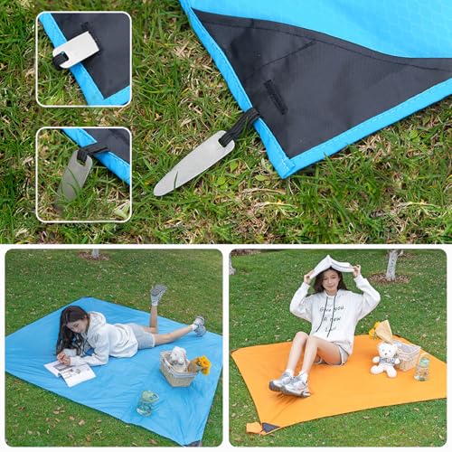 TRIWONDER レジャーシート コンパクト 軽量 グランドシート ピクニックシート キャンプ シート ビーチマット テント タープ 防水 ミニ アウトドア ポケット ブランケット 収納バッグ付き (M (110ｘ150cm), ブラック) 4枚目