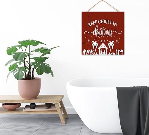 Miniatura 7 de Letreros de madera con texto en inglés "Keep Christ in Christmas" (Keep Christ in Christmas Country Wood" (Keep Christ in Christmas) para colgar en