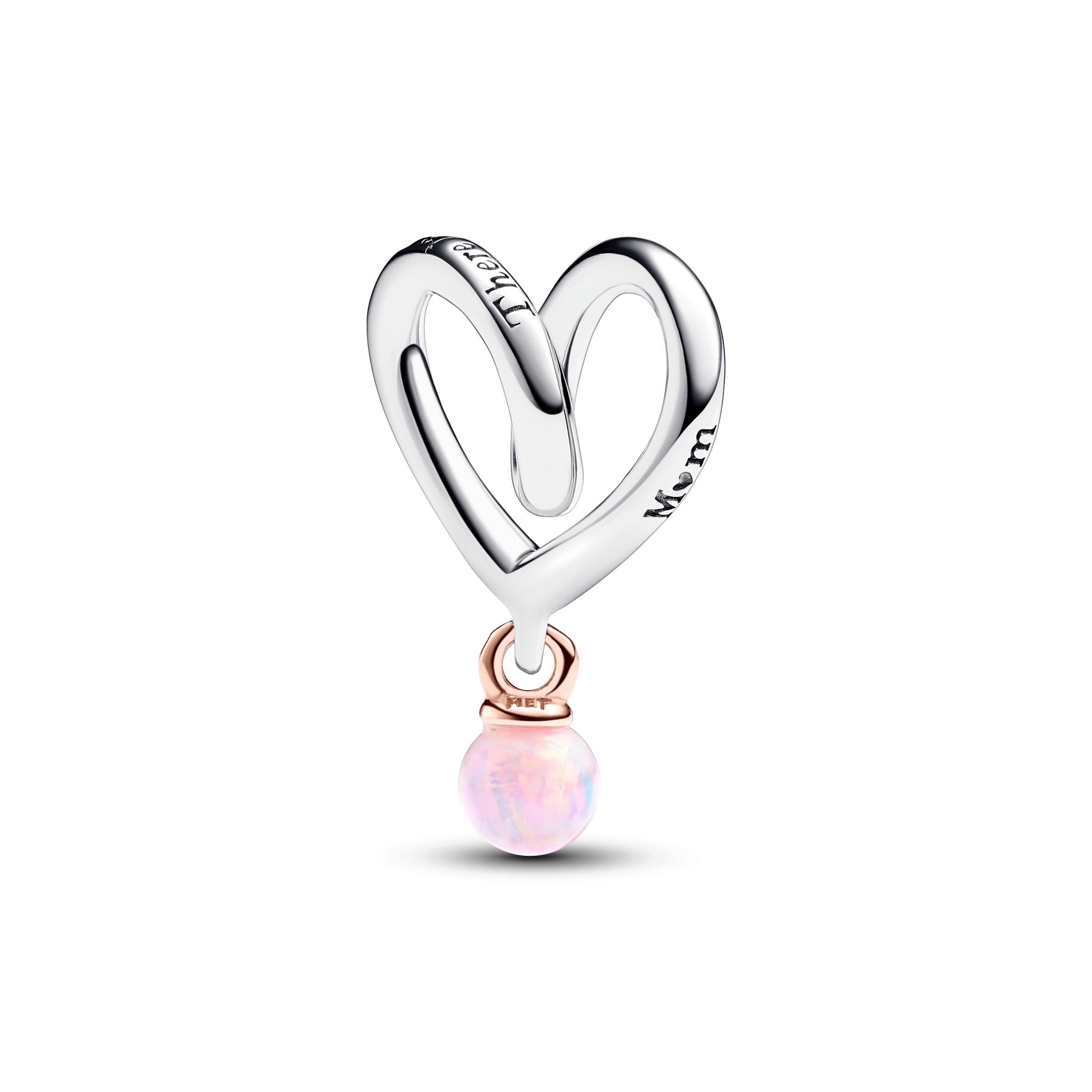 PANDORA Ciondolo Moments a forma di cuore avvolto in argento Sterling e placcato in oro rosa 14 carati con opale rosa creato in laboratorio