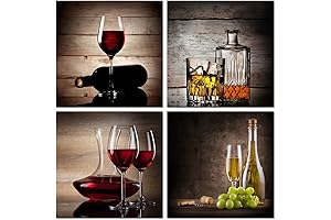 Wieco Art Canvas Wall Art - Red Wine Cups Abstract Painting