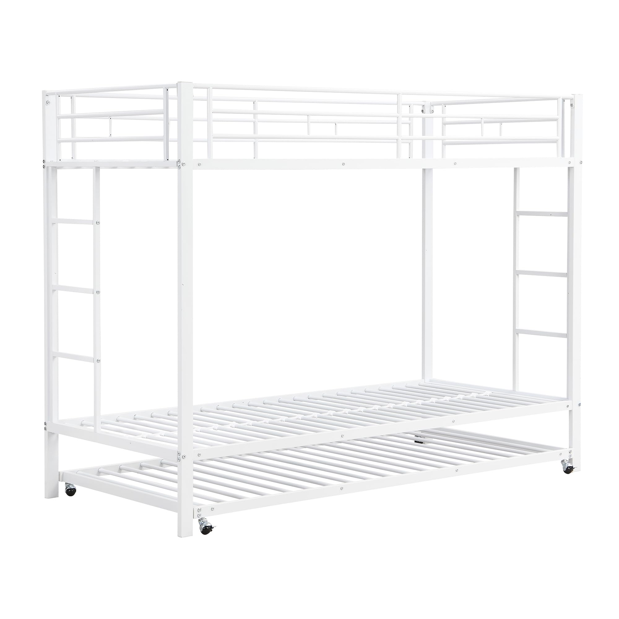 Letto a castello da 90 x 200 cm con struttura in ferro e letto estraibile da 90 x 190 cm - Letto per bambini con alta barriera di protezione, certificato EN747, costruzione robusta - Triplo
