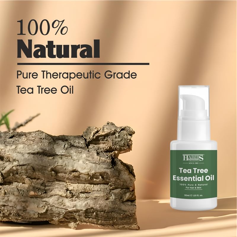 Image of Habibs Pure Tea Tree Essential Oil for Acne, Skin & Hair 100% Undiluted, Therapeutic Grade 30ML