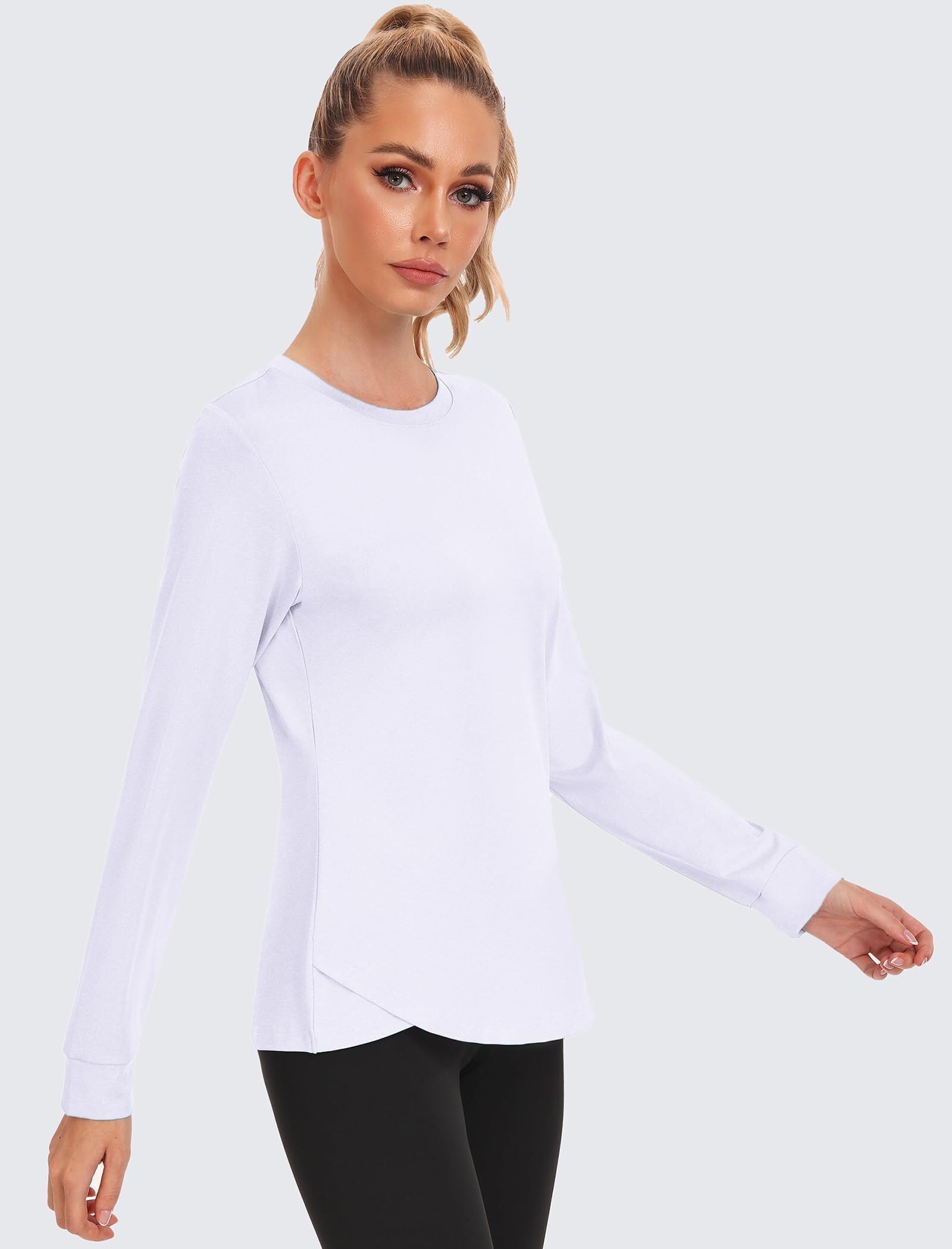 Vantor Damskie koszulki na siłownię T-shirt sportowy z długim rękawem UPF 50+ Ochrona UV Top do jogi do biegania Topy z okrągłym dekoltem Luźny krój do ćwiczeń