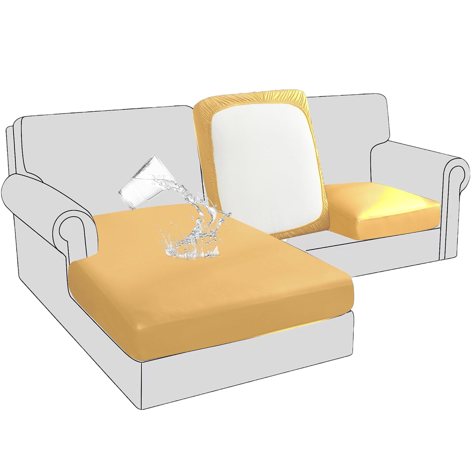 BXFUL PU Sofa Seat Cushion Covers Leather Seat Cushion Protector Waterproof Furniture Protector Sofa Seat Sofa Slipcover with Elastic Bottom (Backrest,Yellow)