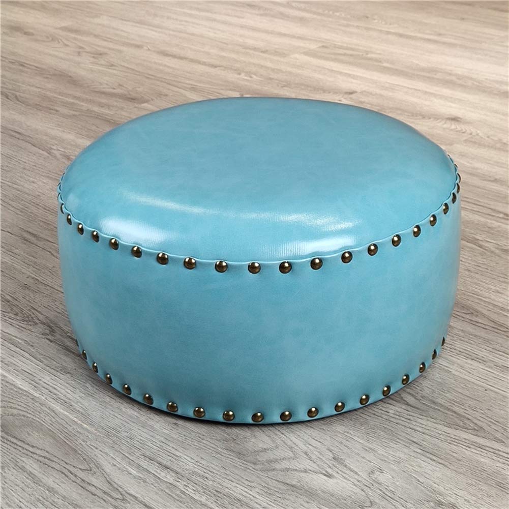 Banc à chaussures bleu en cuir pour une entrée accueillante