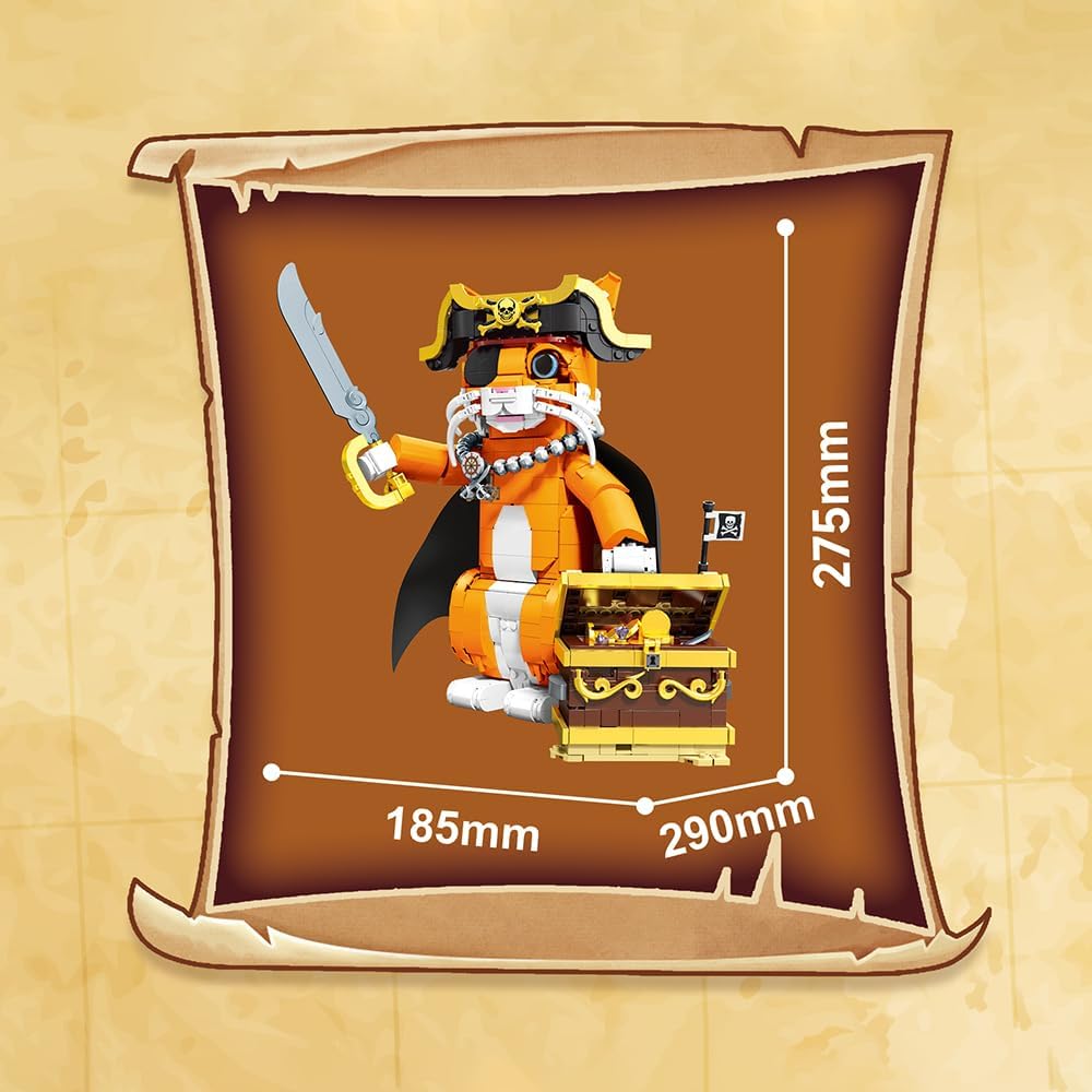 Pirate Cat Building Block Set, Animal Series Creative Kit, Pirate Toy Model Gift Suitable for Adult Display and Collection