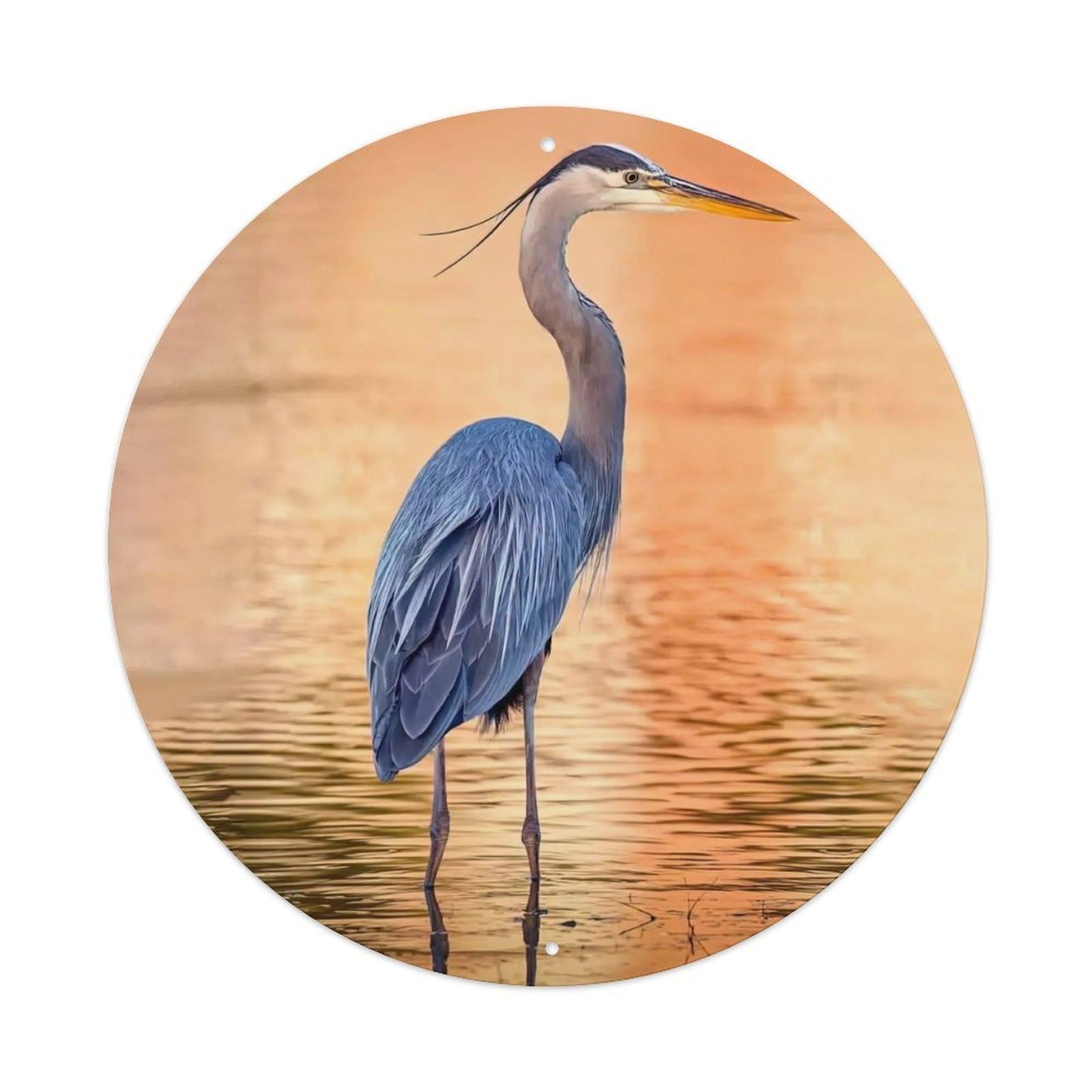 Animal Birds Artwork Heron in The Sunset Vintage Metal Tin Sign Plaque Wall Decor for Cafe, Club Bar, Office, Garden Metal Poster 8x8Inch