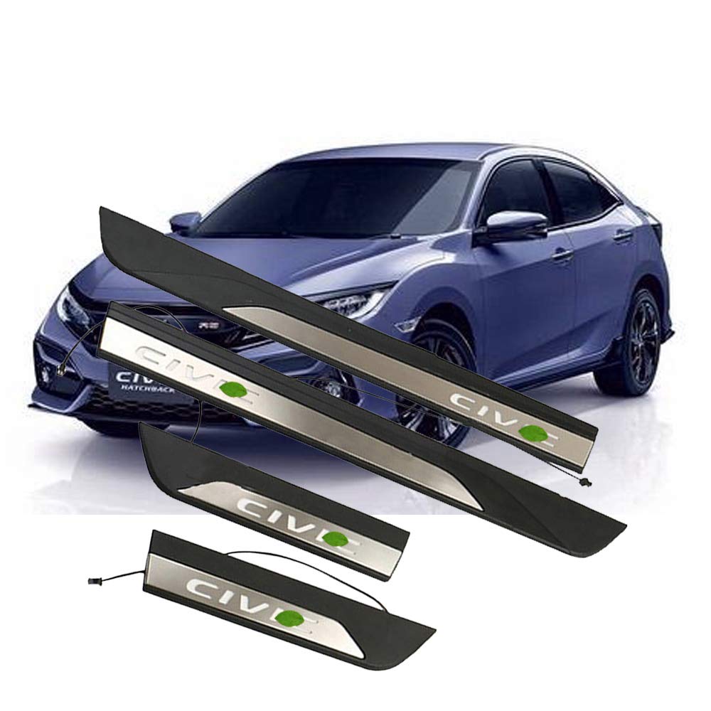XITER Stainless Steel Door Sill Scuff Plate Guard Sills Door Entry Guard Protector Trim Autoparts Accessories 4PCS For Honda 10th Civic 2016 2017 2018 2019 2020 2021 (With LED)