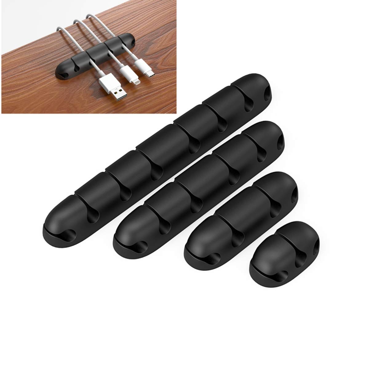 Cable Clips 4Pcs, LEHSGY 4 Pack Cord Management Organizer, Self Adhesive Cord Holders for Power Cords and Charging Accessory Cables, Mouse Cable, PC, Office and Home (8/6/4/3 Slots)