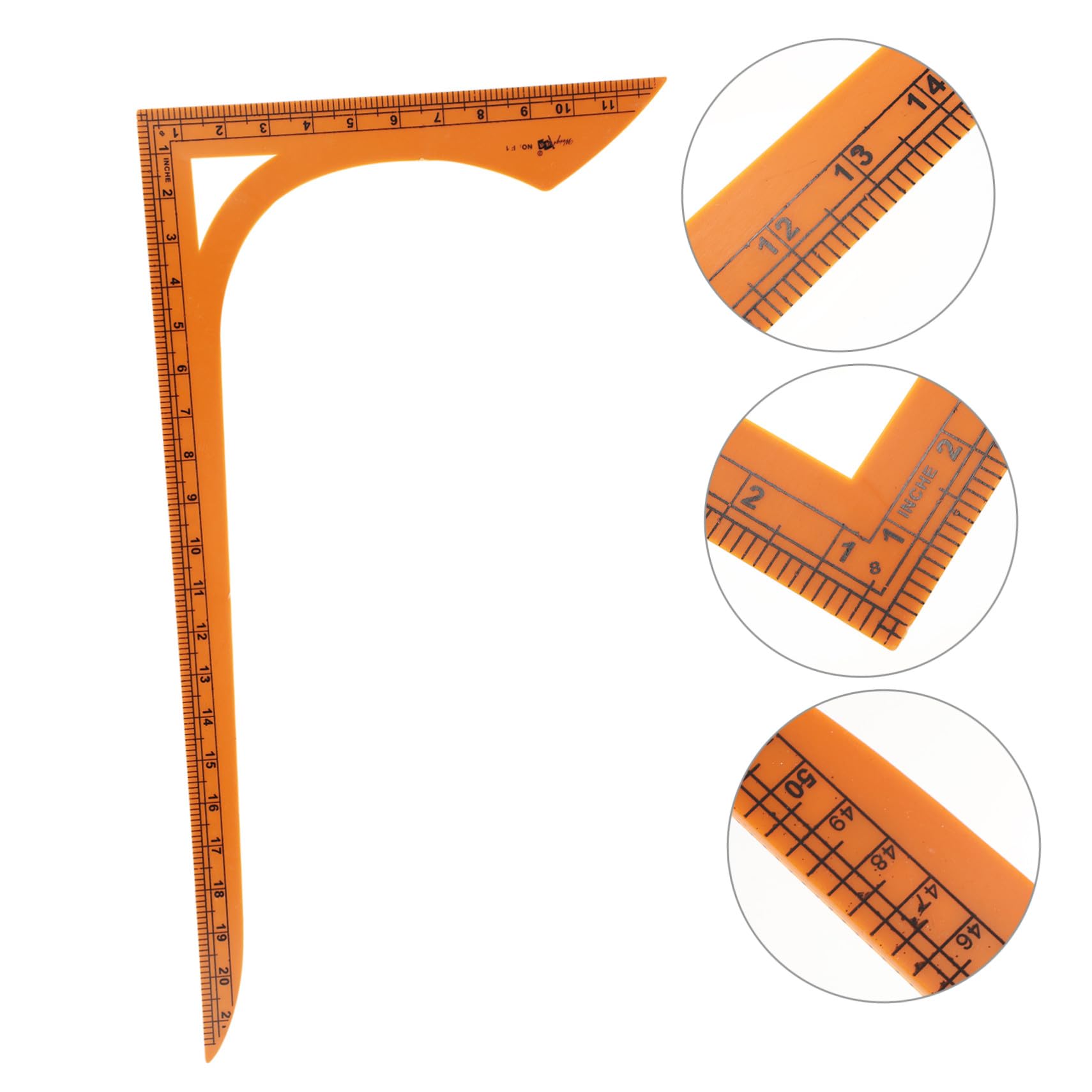 Regla de Corte en Forma de L de Plástico Naranja para Sastrería | Doble Escala, Ángulo Recto Preciso, para Costura y Confección de Prendas
