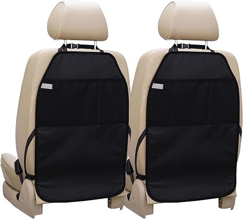 Protector de asiento de automóvil grande para patadas, paquete de 2 fundas duraderas resistentes al agua para respaldo de asiento de automóvil con 2
