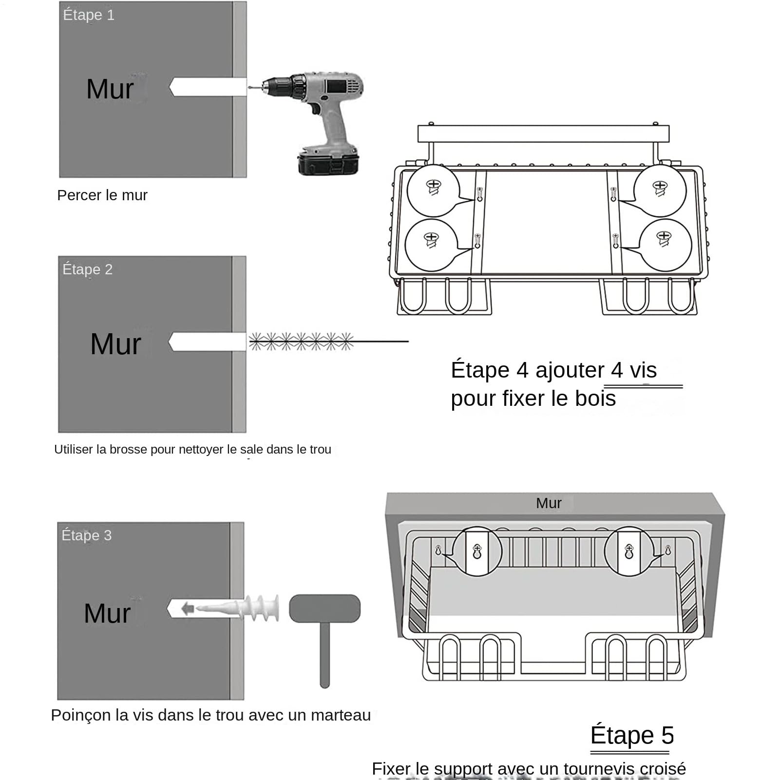 Supporto da parete per assi di ferro – Organizzatore robusto, cestino in | legno, metallico multifunzione, design compatto per lavanderia, spazio utilitario, armadio, sala