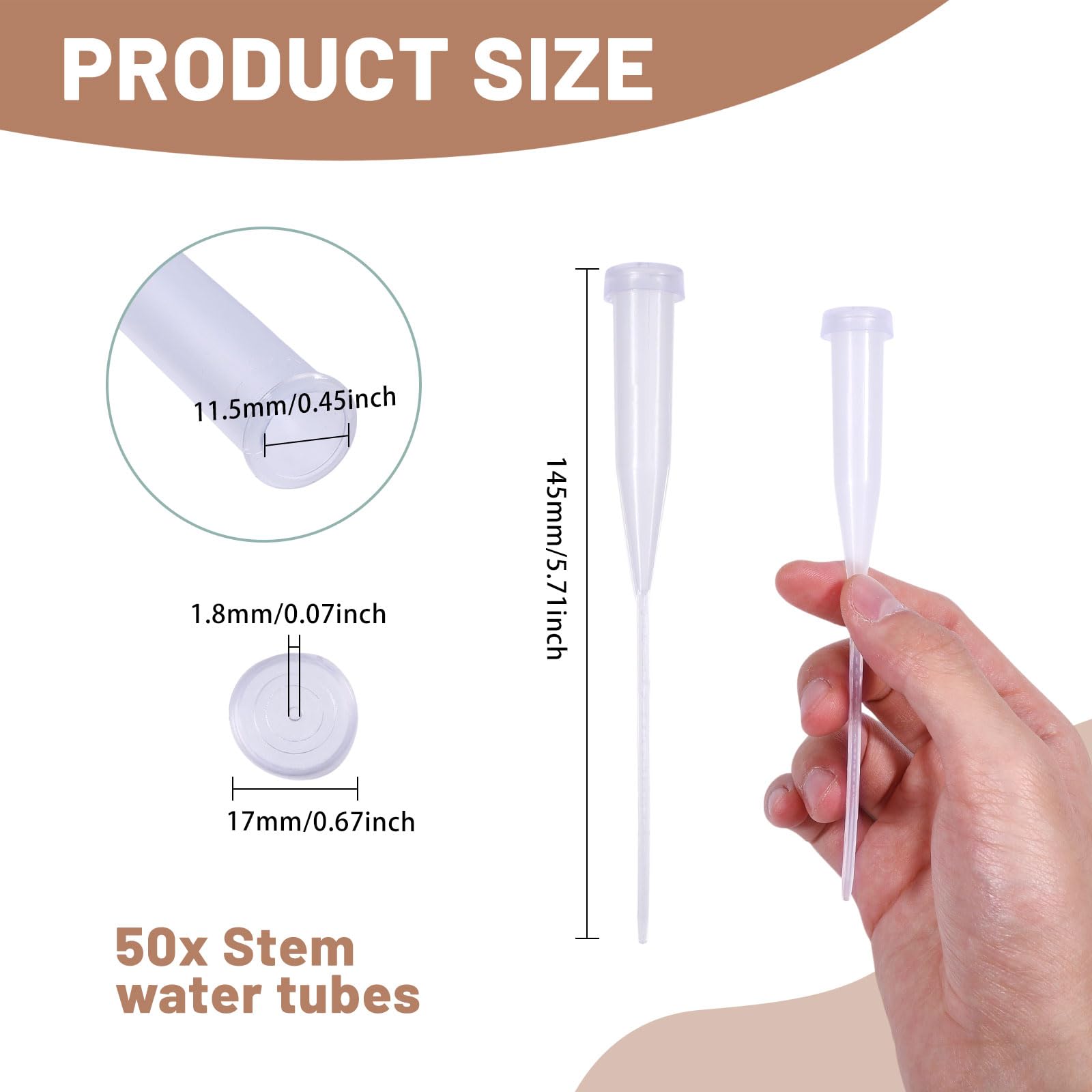 GLOBLELAND 50Pcs 5.7inch Transparent Stem Water Tubes for Flowers with PVC Caps Floral Stem Clear Water Tube Plastic Cultivation Tubes Supplies for Fresh Flowers Arrangements - Image 2